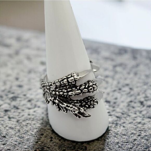 Dragon Claw of Nidhoggr Band Titanium Steel Adjustable Men's Ring Silver Jewelry - Picture 2 of 11